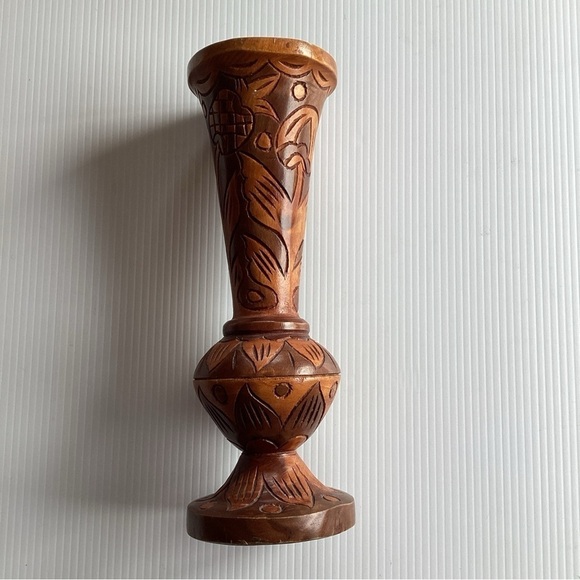 Other - Hand Carved Wood Vintage Folk Art Flower Vase Figure Statue Decor  11”